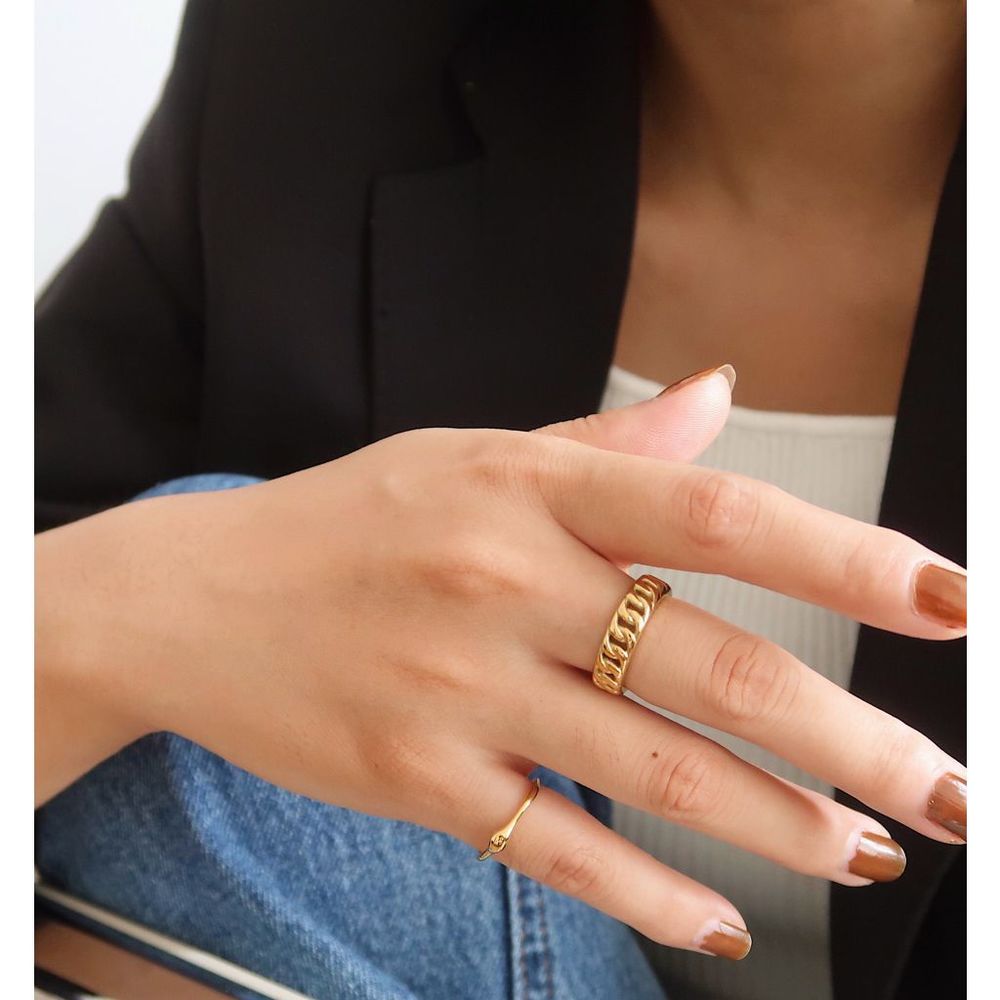 18K Gold Plated Minimalistic Curb Cuban Chain Link Ring
